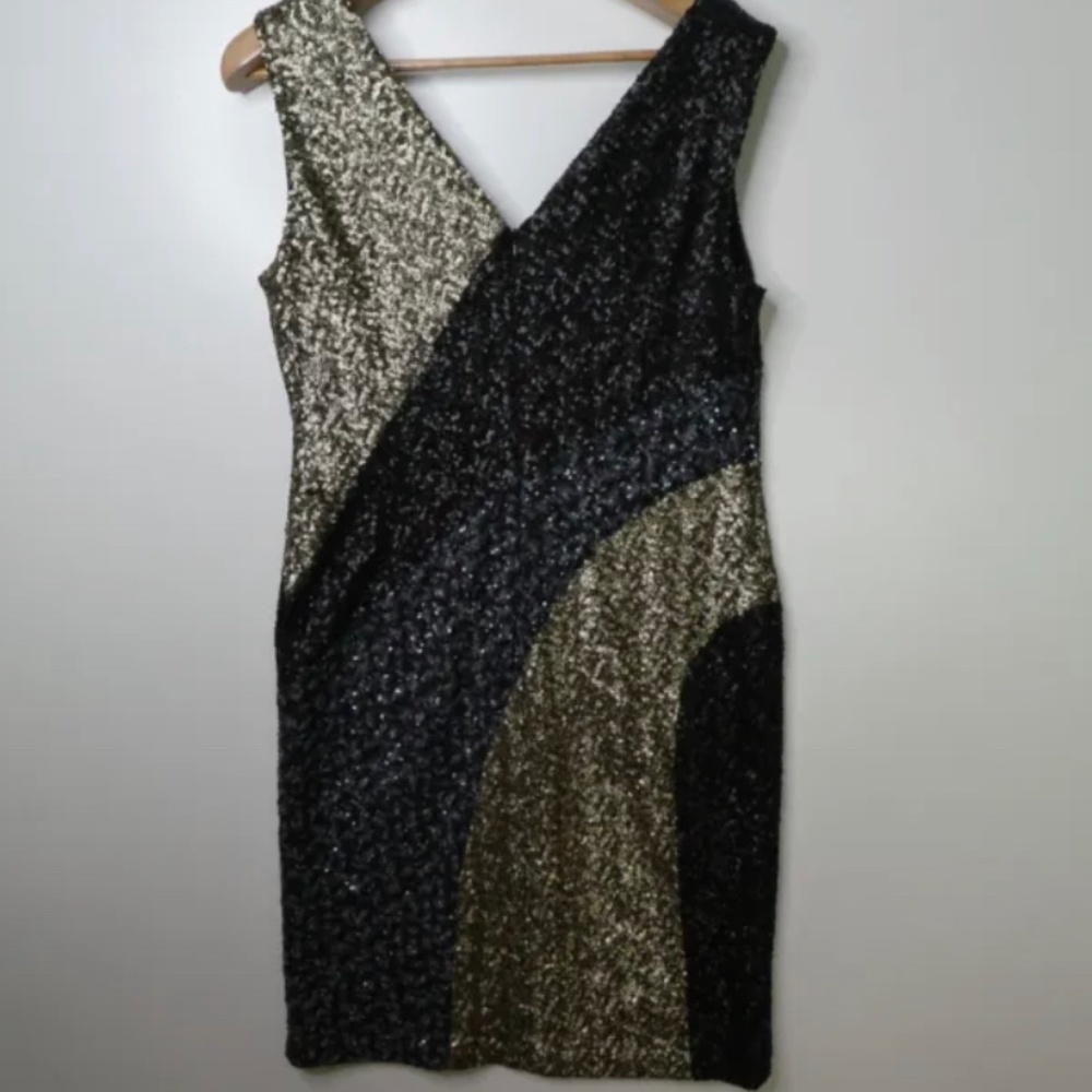 Ann Taylor Dress Women's Size 12 V Neck Sleeveless Midi Sequin Glitter